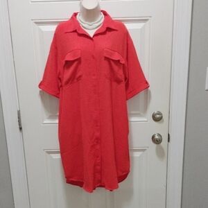 Casual Coral Shirt Dress